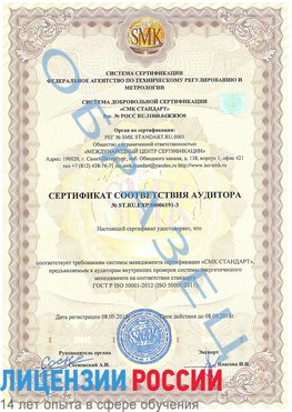 Образец сертификата соответствия аудитора №ST.RU.EXP.00006191-3 Шахты Сертификат ISO 50001